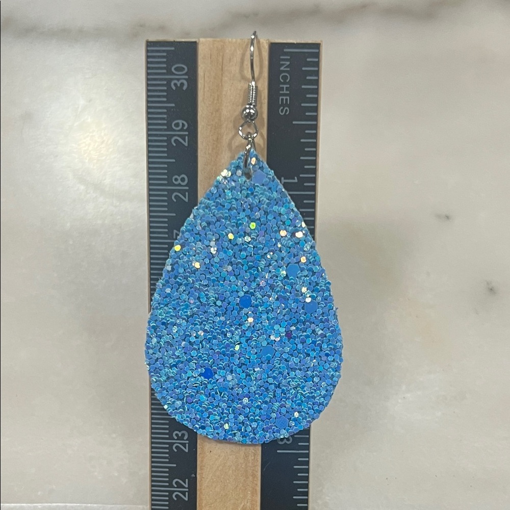 Dazzling Glitter Blue Teardrop Earrings - Picture 2 of 3